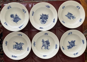 6er Set Royal Copenhagen Suppenschalen mit blauem Blumenrand - Bild 1 von 14