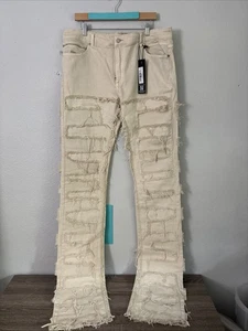 NWT Rockstar Original Beige RSM 225 Hallie Stacked Flare Denim Jeans Size 40 - Picture 1 of 10
