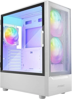 Antec NX410 White Gaming PC Case Mid ATX Tower 3 x 120MM ARGB Fan Glass Panel - Image 1 of 4