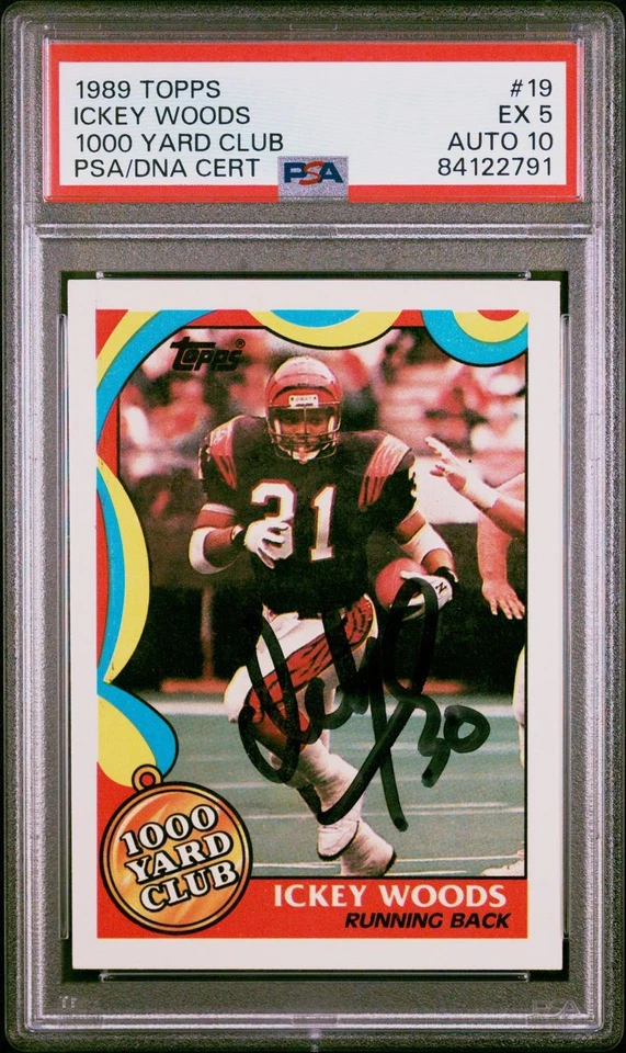 Ickey Woods Cincinnati Bengals 1990 Topps 1000 Yard Club PSA DNA Auto 10 Gem Mt - Image 1 of 1