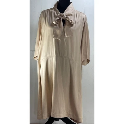 UNIQLO U Rayon Bow Tie Neck Midi Dress - Champagne, Relaxed Fit, Elegant - Image 1 of 4