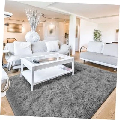  Fluffy Area Rug for Bedroom, 4x6 Ft Tie-Dyed Shag 4' x 6' (Rectangular) Grey - Image 1 of 4