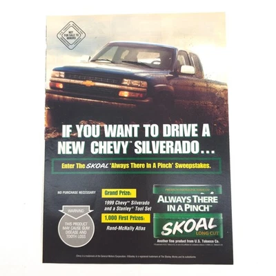 Skoal Silverado Sweepstakes Print Ad 1999 Truck Tobacco Promo Collector Decor - Image 1 of 4
