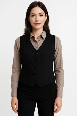 Express Womens Size XL Vest Black Linen Blend Button Front Top Casual Classic - Image 1 of 4