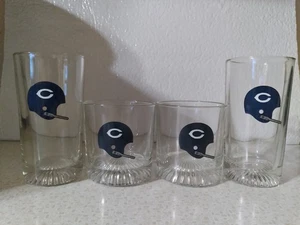 4 RARE VINTAGE 1960s CHICAGO BEARS COCKTAIL GLASSES, 2 LOWBALL 2 HIGHBALL GLASS - Picture 1 of 8