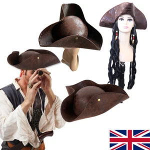 Fancy Pirate Hat Kids Adults Fancy Dress Pirates Caribbean Buccaneer Tricorn UK - Picture 1 of 8