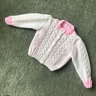 New Hand Knitted Cable Pattern Cardigan For 2-3 Years. White/Pink