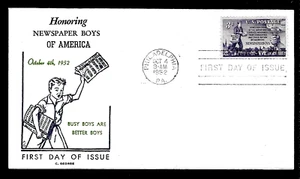 1015 3c Stamp (1952) THE NEWSPAPER BOYS & GIRLS FDC - C. W. GEORGE - THERMOGRAPH - Picture 1 of 1