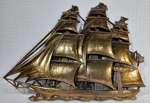 VINTAGE MCM SYROCO GROSSE WANDBEHANG PLAKETTE DEKOR GOLD PIRAT SEGELSCHIFF - Bild 1 von 10