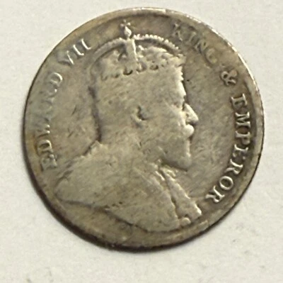 1910 Ceylon 10 Cents 10C Edward VII .800 Silver Coin (Sri Lanka) - Image 1 of 2