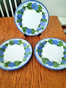 Vintage Portugiesische Teller handbemalt blaue Blumen 3er Set signiert - Bild 1 von 3