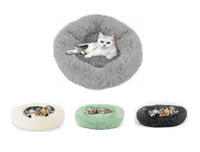 23" Donut Pet Dog Cat Calming Sleeping Bed Ultra Warm Soft Long Plush Round Nest