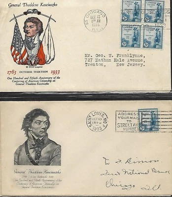 USA 1933 FIRST DAY COVER 5 DIFFERENT FDC WITH POST MARKS - GENERAL KOSCIUSKO - Image 1 of 3
