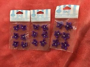 3 Offray Accessories, Purple 3/4 inch 5 Petal Flower with Pearl Accessory for We - Picture 1 of 4