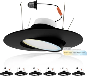 6 Inch 6 Pack Black Trim Retrofit Gimbal LED Recessed Downlight, High Lumen, 120 - Picture 1 of 9