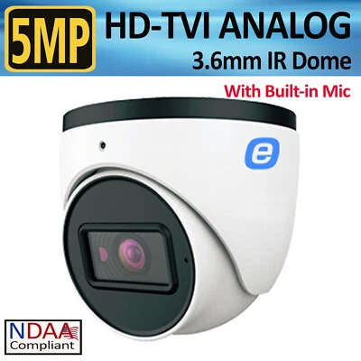 5MP HD-TVI Analog IR Dome Camera Built-In Microphone 3.6mm Fixed Lens IP67  - Image 1 of 2