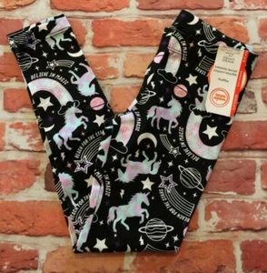 Girls Unicorn Leggings Navy Black & Multi W/Sparkles XS 4/5 - Picture 1 of 3