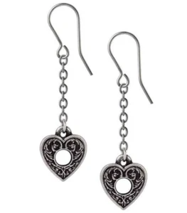 Planchette Earrings, Gothic Love Heart, Ouija Supernatural Gift, Alchemy England - Picture 1 of 4