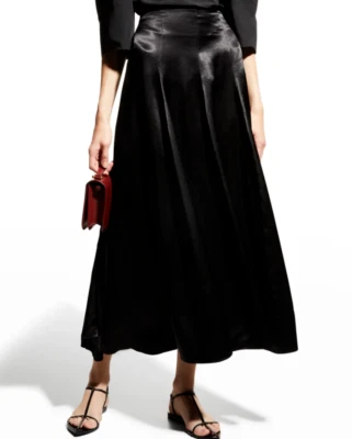 Falda midi VINCE negra con paneles de tiro alto satinado nueva con etiquetas $345 12 L Foto 1 de 4