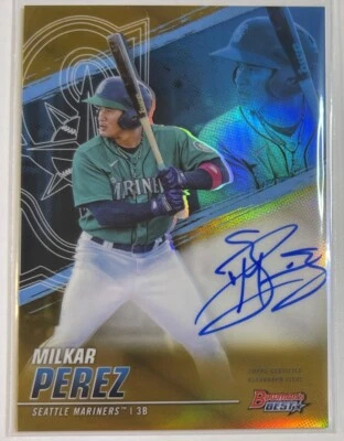 Milkar Perez 2021 Bowman's Best of Gold Refractor Auto #d 30/50 #B21-MP Mariners - Image 1 of 2