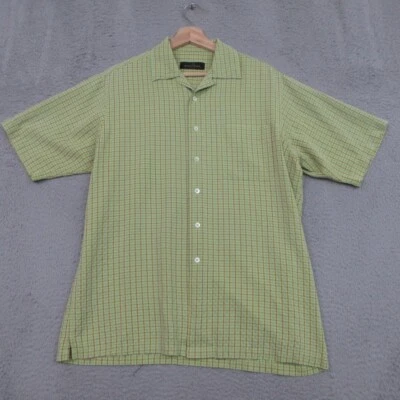 Bugatchi Uomo Shirt Men M Green Check Short Sleeve Retro Luxe Soft Casual Resort - Image 1 of 4