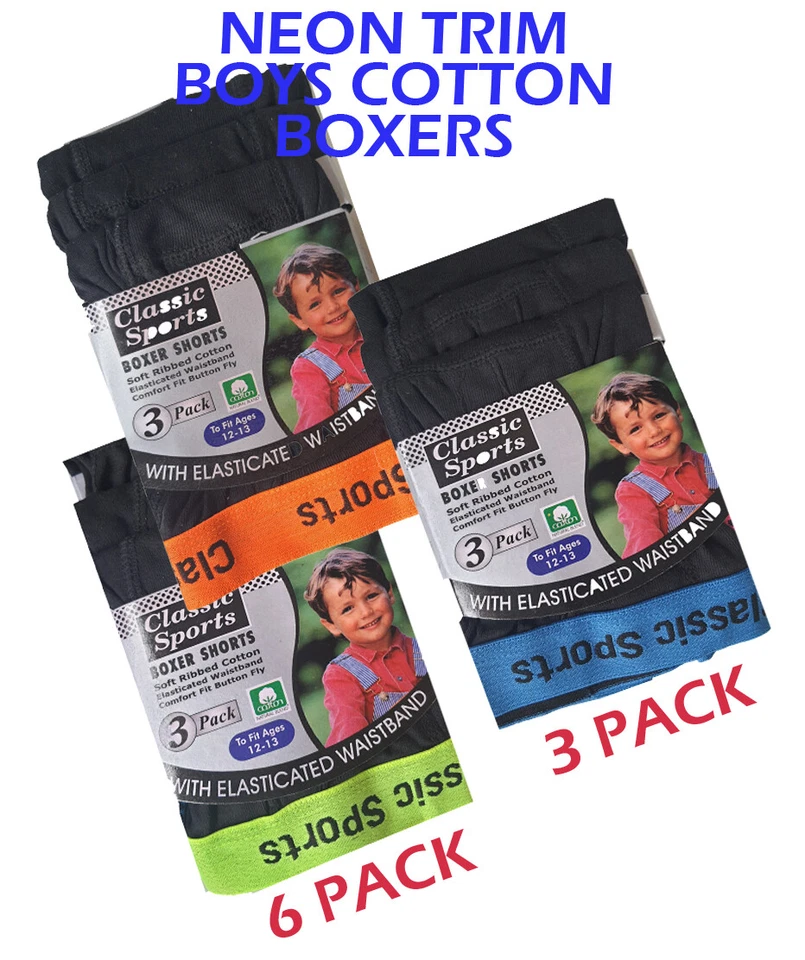 LOVETOENVY Boys Boxer Shorts Neon Trim Cotton Blend Jersey Knit Boys Underwear Boys Briefs