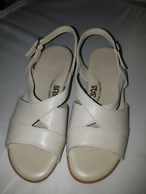 SAS Comfort Shoes Sz 5M CARESS Bone Leather Ankle Strap SANDAL Beige Open Toe - Image 1 of 4