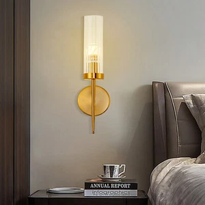 Modern Gold Wall Light Sconce with Glass Shade Hallway Bedroom Bathroom Fixtures - Picture 1 of 11