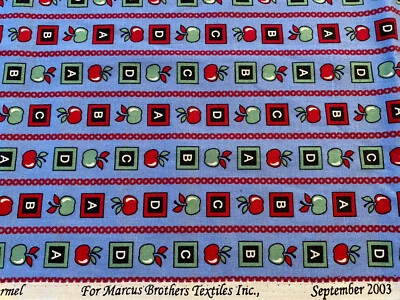 Fat Quarter Judie Rothermel Alphabet Apple Cotton School Fabric September 2003 - Image 1 of 3