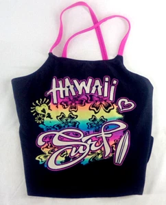 Kids XL Swim Top Rainbow Hawaii Surf Black Sleeveless by Op - Picture 1 of 3