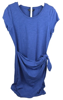 Lauren Ralph Lauren Slub Jersey Cap Sleeve Dress Blue Round Neck Sz 6 Tie Waist - Image 1 of 4