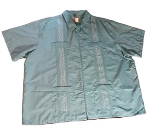 Haband Guayabera Cuban Mexican Full Zip 4 Pocket Embroidered Shirt Beach Club 3X - Picture 1 of 13