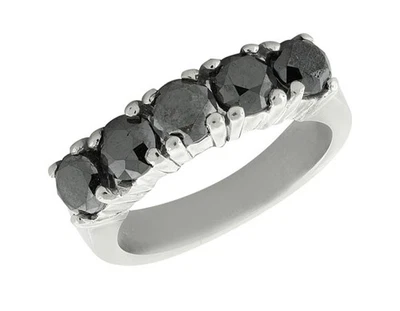 Anillo de oro blanco de 14K con 5 piedras con punta compartida tratado negro diamante real banda 2,50 quilates Foto 1 de 4