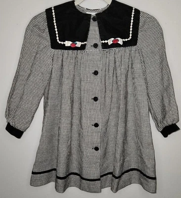 Vestido De Colección Jessica Ann Pata de Gallo Niñas Talla 6 Blanco y Negro Cuello Abotonado Foto 1 de 4