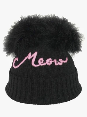 Kate Spade CAT MEOW Black Pink Beanie Hat Winter Faux Fur Kitty Ears NEW $69 - Image 1 of 4