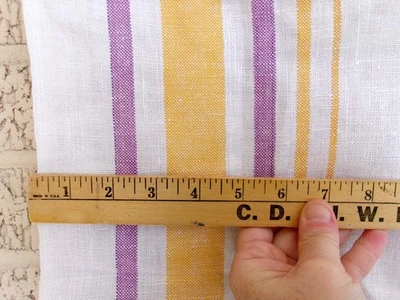 50英寸中世纪亚麻桌布条纹边框紫色黄色收获金色mcm — 第 1/4 张图片