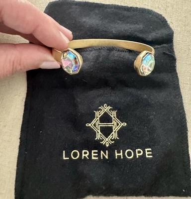 Loren Hope Octavia Bangle Bracelet Antique Gold Iridescent Stones, Made in USA - Image 1 of 4