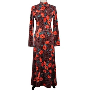 Free People Long Sleeve Animal Floral Print Bodycon Red Maxi Dress | Women XS - Picture 1 of 17