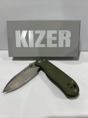 Kizer Cutlery Drop bear 2 Folding Knife 3.0" Stainless Green G10 Handle L3002A2 - Image 1 of 2