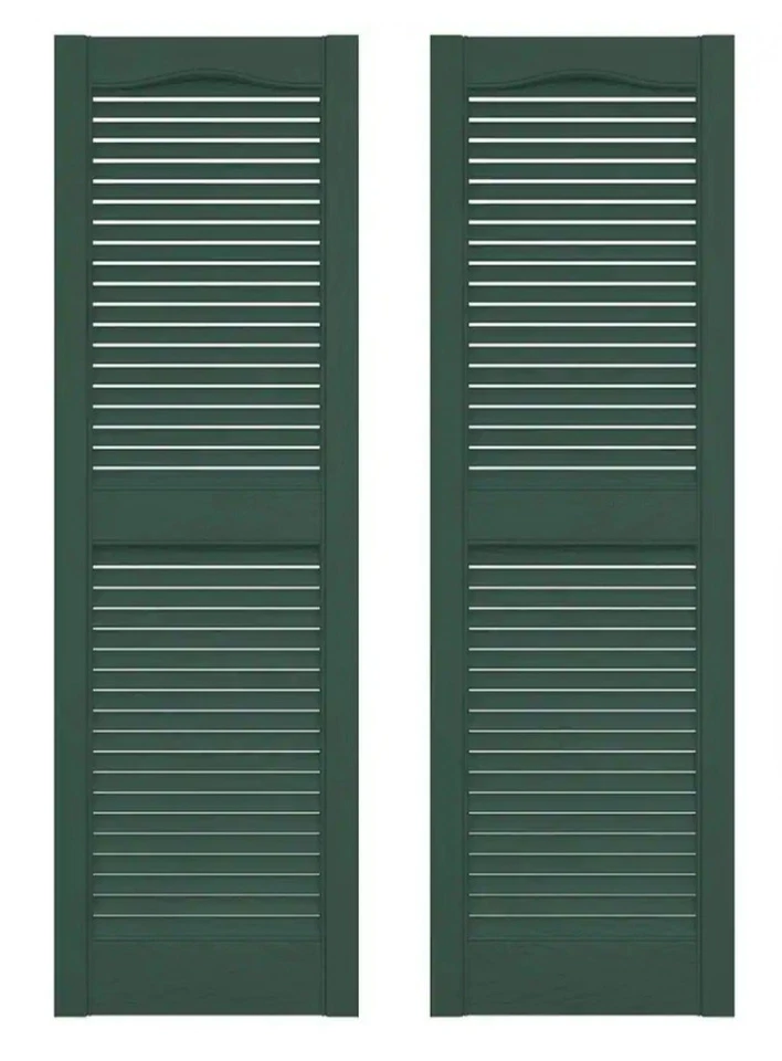 Severe Weather Exterior Vinyl Louvered Shutters Pair Heritage Green 15" x 63"   - Image 1 of 1