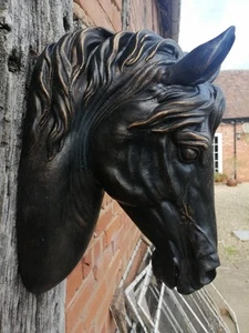 Horse Head Large Wall Sculpture Bronze Effect Finish Made Of Resin - Picture 1 of 13