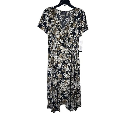 Vestido midi envolvente estampado cachemir topo negro Perceptions New York talla XL NUEVO Foto 1 de 4