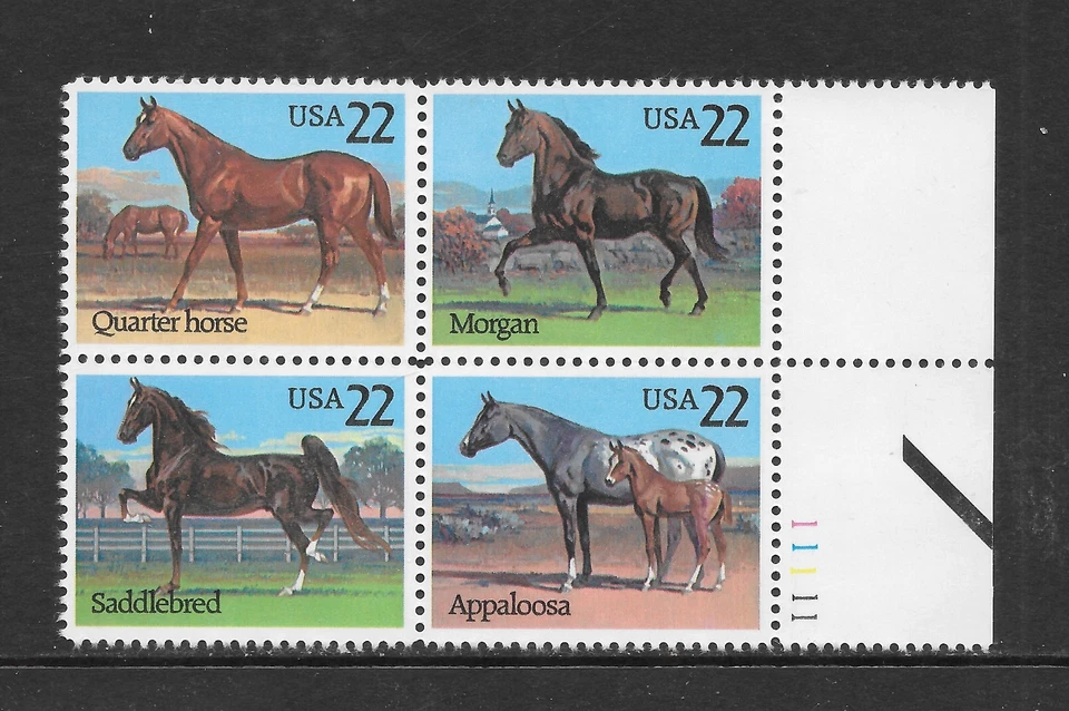 UNITED STATES SCOTT 2158 MINT NEVER HINGED PLATE BLOCK/4 - 1985 HORSES ISSUE - Image 1 of 2