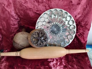 4er Set usbekische traditionelle Brotstempel & Nudelholz - handgefertigtes Holzwerkzeug - Bild 1 von 6