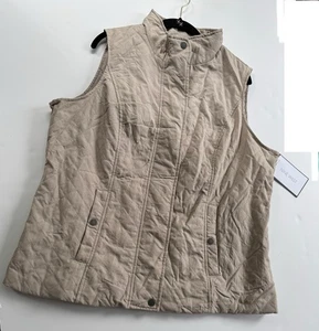Nine West Womens Quilted Vest Size Medium White Full Zip Lined Pockets - Picture 1 of 9