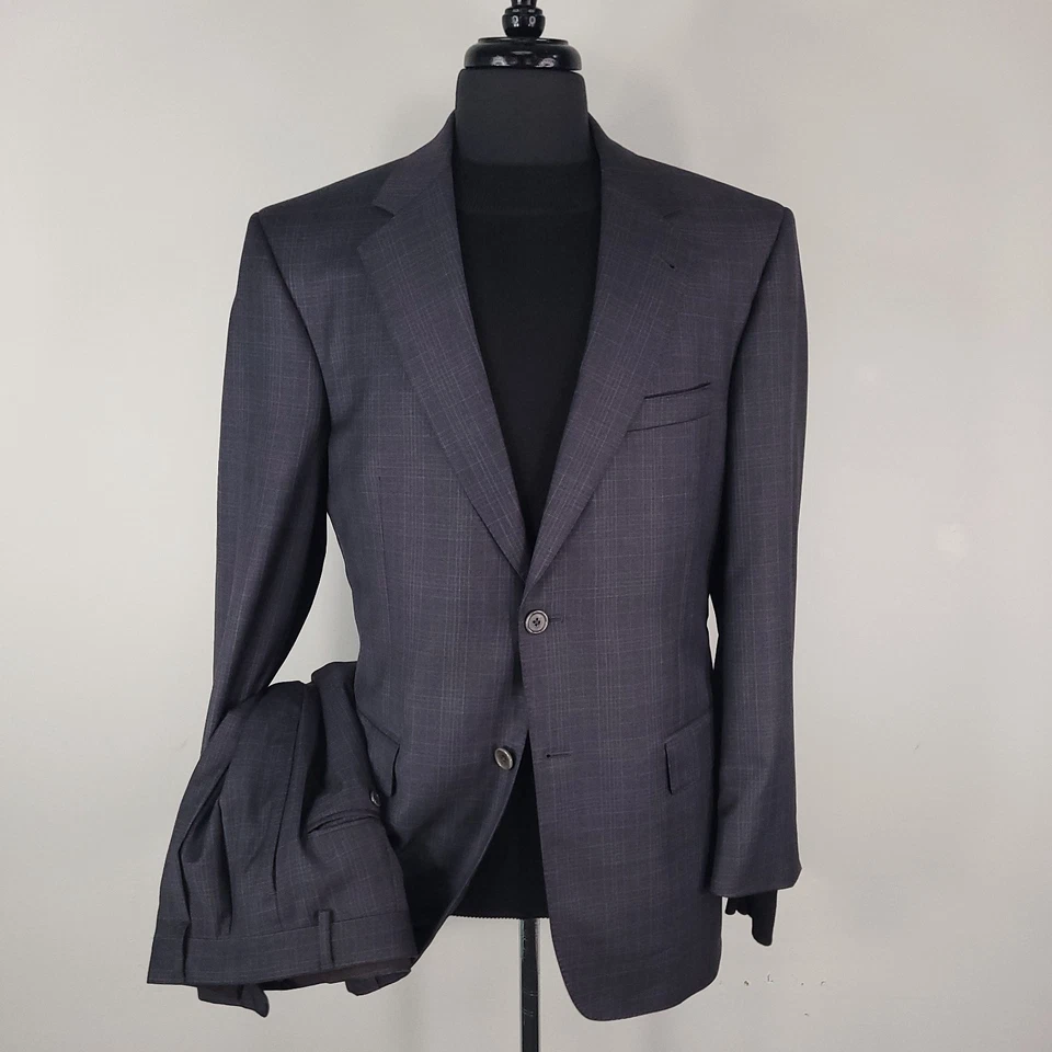 Jos A Bank Signature Gold Suit Mens 40R 34W Gray Plaid Wool 2pc Jacket Pants - Image 1 of 4