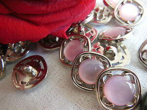 Lot 8 Buttons Vintage Silver Heart Pink Pearly Openwork Foot 0 11/16in Ref 4433