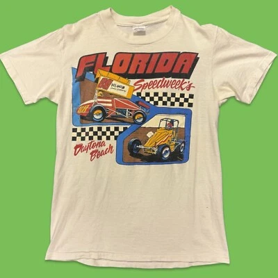 Camiseta Vintage Anos 80 1988 Florida Speedweeks Daytona Beach Sprint Car Tamanho Médio - Imagem 1 de 4