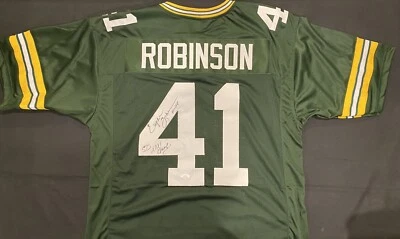 Camiseta deportiva verde firmada por Eugen Robinson Green Bay Packers SB XXXI 1996 ~ CERTIFICADO DE AUTENTICIDAD JSA Foto 1 de 4