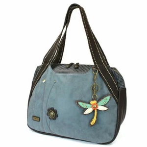 New Chala Handbag Bowling Zip Tote DRAGONFLY Large Bag Indigo Blue Pleather gift - Picture 1 of 6